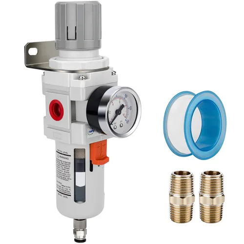 Vista 10 de 1" NPT Filtro de aire comprimido regulador combinado tipo piggyback, elemento de latón de 5 micrones, cuenco de policarbonato, desagüe