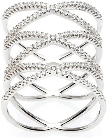 Vista 2 de Anillo triple "X" de plata de ley, Circonita cúbica, Zirconia cúbica