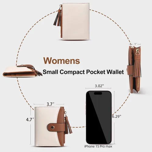 Vista 4 de yiijay Billetera pequeña para mujer, con bloqueo RFID, plegable, delgada, de cuero, para tarjetas de crédito, billetera pequeña con bolsillo