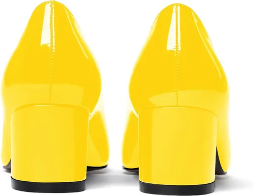 Vista 4 de WAYDERNS Zapatos de tacón bajo grueso de charol para mujer, con puntera redonda, 2 pulgadas
