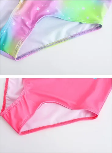 Vista 6 de Mecamelon Paquete de 2 trajes de baño de una pieza para niñas, estampado de unicornio, sirena, traje de baño de playa