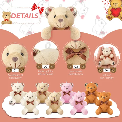 Vista 3 de Junkin 48 piezas de mini oso de peluche a granel de 4 pulgadas, pequeño oso suave para bricolaje, llavero de fiesta, regalo de decoración de boda