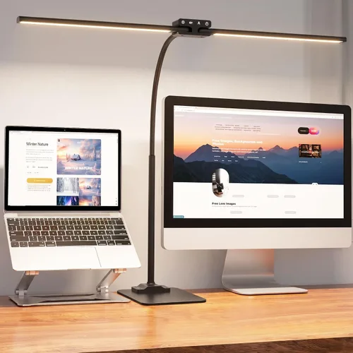 Vista 11 de Lámpara de escritorio LED, luz de escritorio de doble cabezal de 24 W, lámpara de mesa de trabajo de abrazadera de arquitecto, lámparas