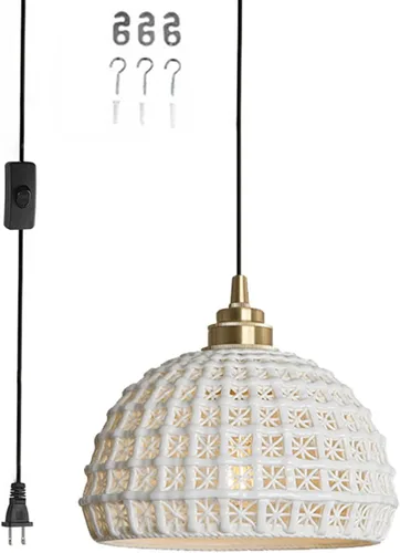 Vista 17 de Lámpara colgante de cerámica negra para isla de cocina, pantalla festoneada de cerámica, estilo granja, vintage, luces colgantes de techo