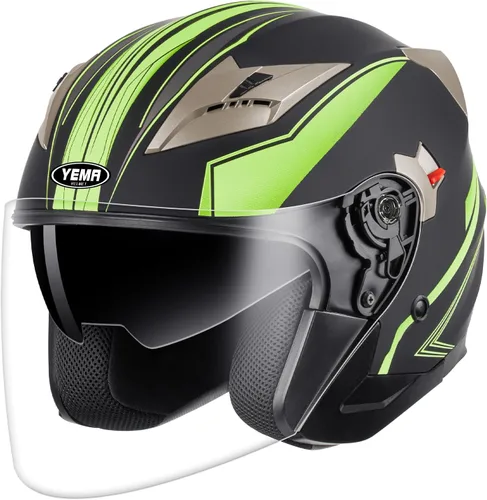 Vista 9 de YEMA Open Face Motorcycle Helmets, DOT Approved 3/4 Moped Helmet Dual Visor Quick Release Buckle, Helmets for Adults Motorcycle Men Women Helmets