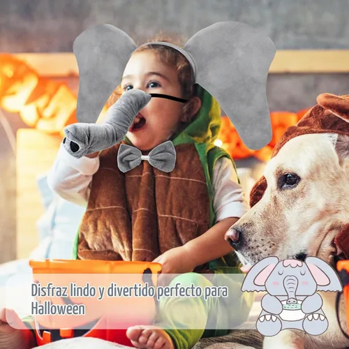 Vista 4 de Baaxxango 4 piezas de disfraz de elefante para niños, diadema de orejas de elefante, corbata de moño y cola, accesorios de disfraz de elefante