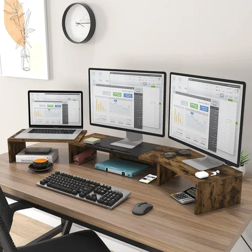 Vista 3 de WESTREE Soporte elevador triple para monitor dual, soporte de monitor extra largo para 1~2~3 monitores, soporte de monitor con longitud y ángulo