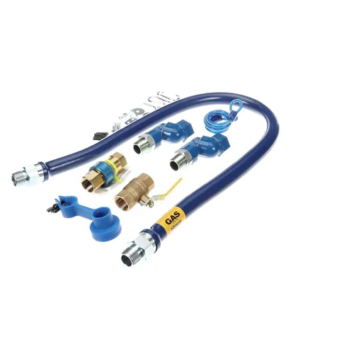Vista 2 de Dormont 1675KIT2S48 Kit de manguera de conector de gas azul con desconexión rápida, dispositivo de sujeción, válvula y 2 giros, 3/4 pulgadas