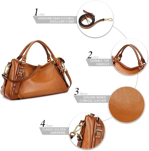 Vista 5 de Kattee Bolsos cruzados de cuero genuino suave para mujer, con asa superior, bolsos cruzados de diseñador de tamaño mediano