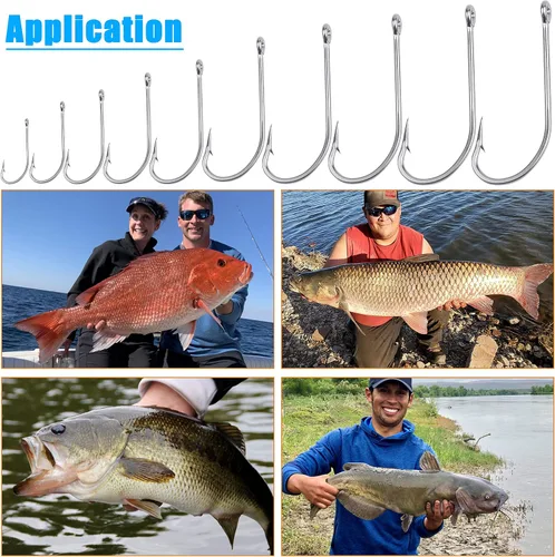 Vista 7 de Ganchos de pesca de mango largo para agua salada, 60 piezas de ganchos de pesca de acero inoxidable O'Shaughnessy J Hooks 34007 Gancho forjado