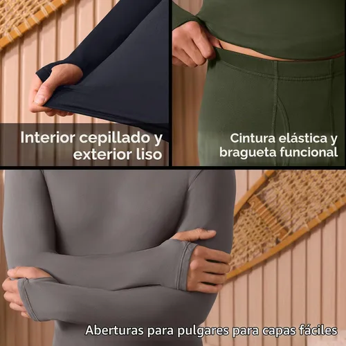 Vista 5 de Cuddl Duds Conjunto de Camiseta y Leggings de Ropa Interior Térmica para Hombres - Calzoncillos Largos Gruesos con Forro de Vellón - Capa Base