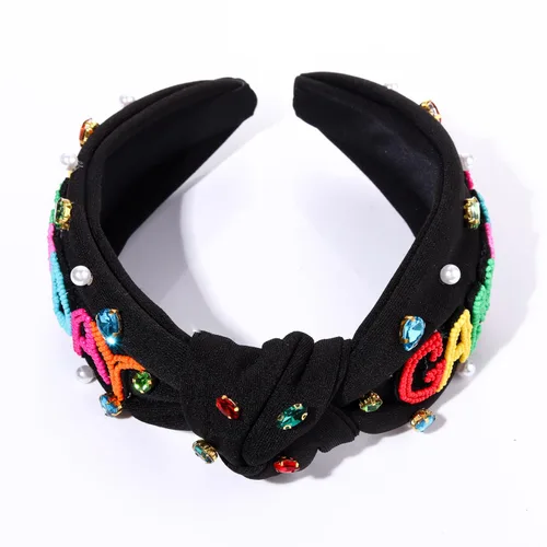 Vista 5 de YAHPERN Diadema anudada de perlas de cristal, diadema ancha con nudo superior para mujer, accesorios para el cabello deportivos, béisbol, fútbol
