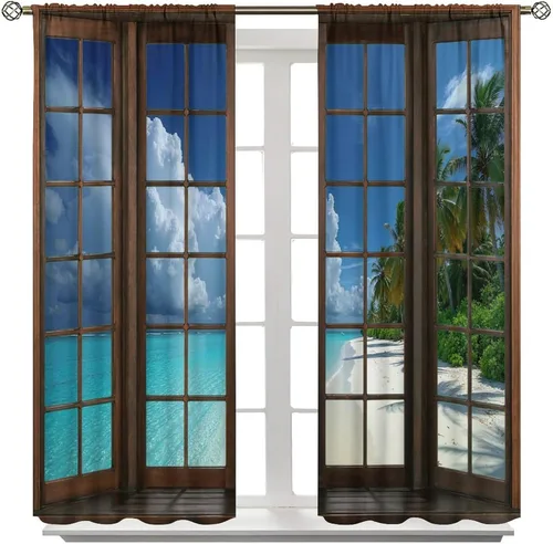 Vista 96 de Cortinas de paisaje, ventana 3D, primavera, bosque, vida silvestre, paisajes de naturaleza, dormitorio, sala de estar, cortinas térmicas opacas de 2