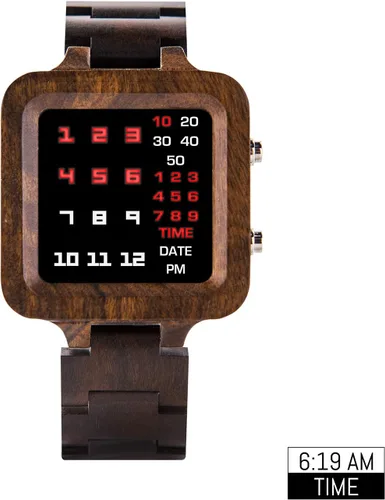Vista 2 de BOBO BIRD Reloj digital para hombre, diseño de marca de lujo, visión nocturna, ébano, reloj de madera, reloj único con pantalla LED, Digital