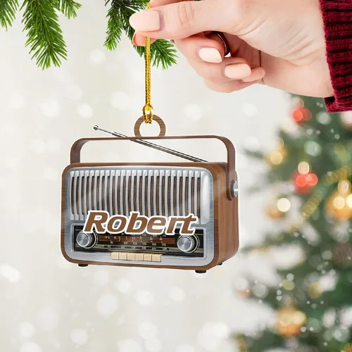 Vista 5 de Adorno de radio personalizado 2025, adorno de radio retro personalizado, cinta de cassette, adornos retro, adornos de radio de Navidad, adornos