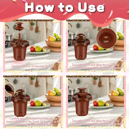 Vista 3 de Máquina de fuente de chocolate, mini fuente de chocolate portátil alimentada por batería, máquina de fondue inalámbrica de 2 niveles con 10