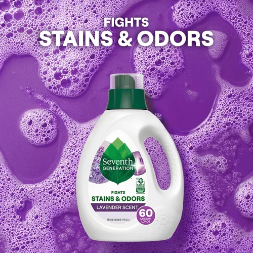 Vista 3 de Seventh Generation Detergente concentrado para ropa, aroma a lavanda fresca, 40 onzas, paquete de 2 (106 cargas)