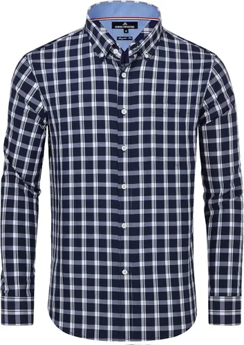 Vista 12 de Alimens & Gentle - Camisas a cuadros con botones para hombre, camisas de vestir de manga larga, de algodón, corte estándar Negro (Black Gingham)