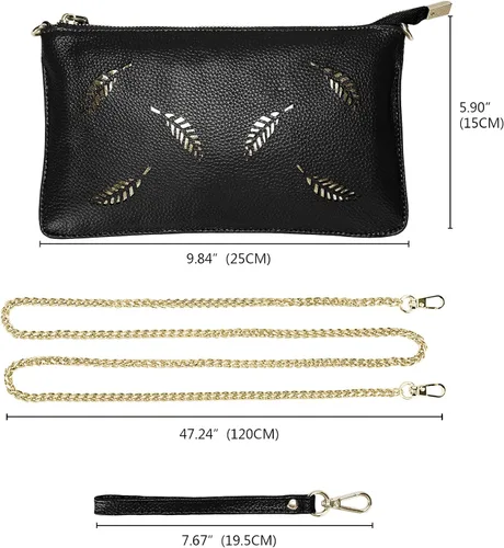 Vista 5 de YALUXE Clutch Wristlet - Cartera de piel auténtica con bloqueo RFID y cadena de hombro