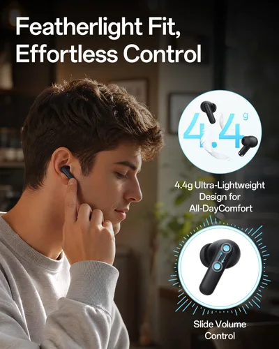 Vista 7 de OPPO Enco Air5 Pro - Audífonos inalámbricos verdaderos, Bluetooth 6.0 estéreo con cancelación activa de ruido de 55 dB, llamada clara AI de triple