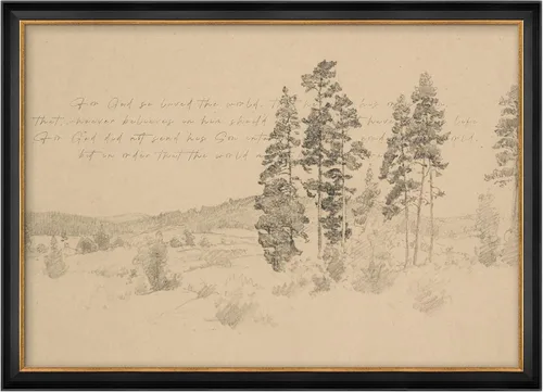 Vista 140 de MUDECOR Lienzo enmarcado prémium para pared, pinos nevados en bosque de invierno, ilustraciones modernas, arte contemporáneo, escénico, divertido