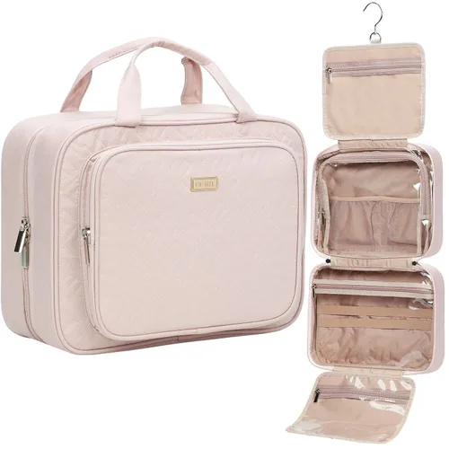 Vista 12 de NISHEL Neceser de viaje para mujer, organizador de artículos esenciales de maquillaje, estuche colgante para accesorios, cosméticos, Egeo-azul, M