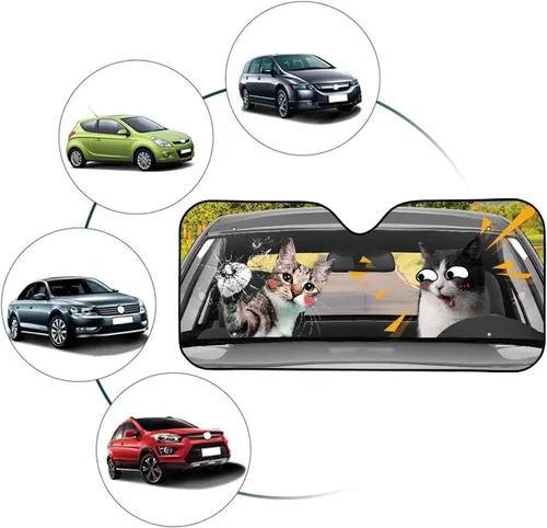 Vista 6 de Talayituse Parasol para parabrisas de automóvil, diseño de gato divertido 3D, ajuste universal, para automóvil, camión, SUV, bloquea el sol