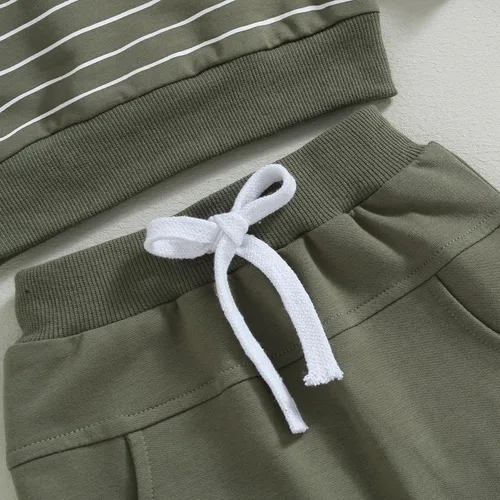 Vista 6 de VISGOGO Conjunto de 2 piezas de sudadera de manga larga con estampado de rayas para bebé niño
