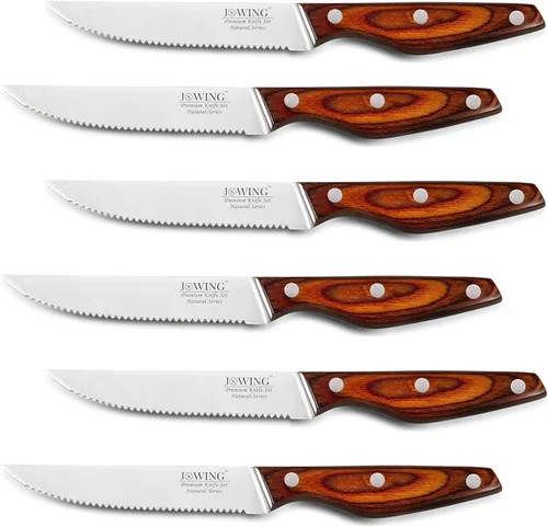 Vista 10 de Cuchillos alemanes de acero inoxidable de alto carbono, juego de cuchillos de carne prémium de 8 piezas Cuchillas dentadas de acero inoxidable