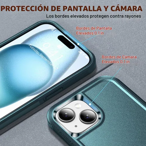 Vista 4 de Funda a prueba de golpes para iPhone 15, [protección contra caídas de grado militar de 15 pies], con 2 protectores de pantalla de vidrio templado