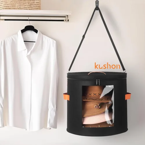 Vista 5 de Caja de almacenamiento de sombreros extragrande de kushon para mujeres y hombres, 19" de diámetro x 17" de alto, cajas para sombreros de vaquero