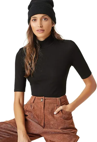 Vista 2 de Verdusa Camiseta básica de manga corta con cuello alto alto para mujer