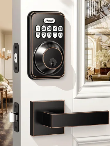 Vista 9 de Zowill - Juego de cerradura electrónica de puerta de entrada delantera sin llave con 2 manijas, con teclado, bloqueo automático, contraseña
