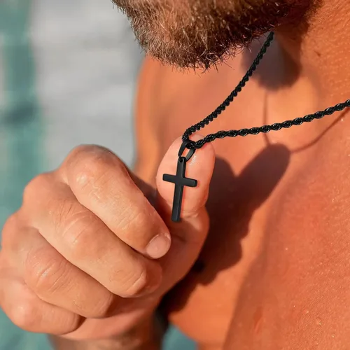 Vista 5 de Cross Chain Necklace for Men Women, Layered Rope Figaro Chain Mens Cross Pendant Necklace Simple Jewelry Gifts for Men Teenage Boys