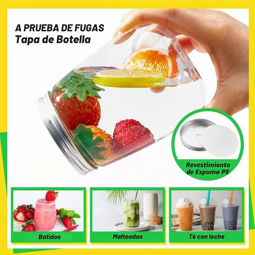 Vista 5 de Sabary Paquete de 24 tarros de plástico de 17 onzas con tapa y pajitas, tarro de jugo reutilizable con tapas de aluminio, tarro Mason transparente