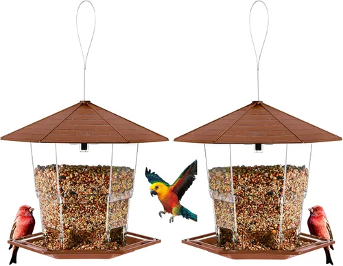 Vista 9 de Jealoeur Comederos para pájaros para exteriores Comedero para pájaros colgante para pájaros salvajes, semillas, negro
