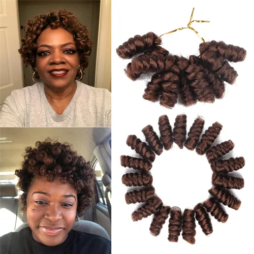 Vista 16 de Saniay - 3 paquetes de trenzas de ganchillo cortas trenzadas de ganchillo con espiral, rizos con espiral jamaicana, 20 mechones por paquete