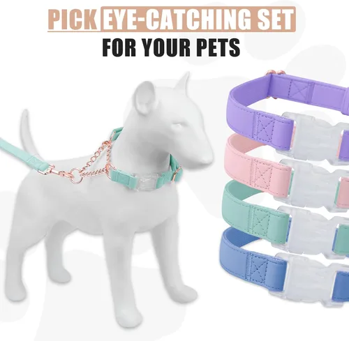Vista 6 de Collar Martingala de cuero suave para perros, cadena de oro rosa limitada con hebilla de liberación rápida, elegante collar de entrenamiento