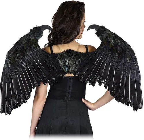 Vista 3 de Ala de plumas negras inspirada en Maléfica, disfraz de ángel caído de Halloween, estándar, Negro