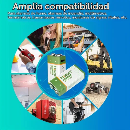 Vista 4 de Hixon Baterías de litio recargables USB de 9 V, baterías de iones de litio de larga duración de 760 mAh de 9 voltios con cable de carga tipo C