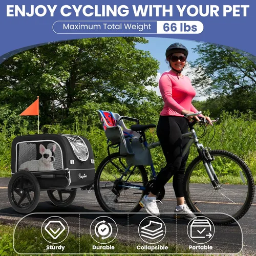 Vista 4 de Sepnine Remolque de bicicleta para perro, carrito de perro para bicicleta, adecuado para mascotas pequeñas y medianas, marco de carrito fácil