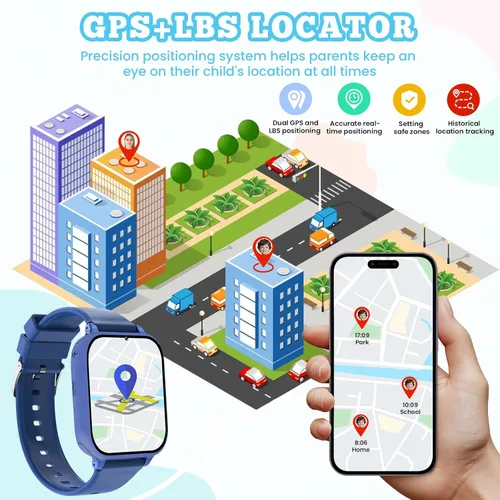 Vista 3 de Reloj inteligente 4G para niños y niñas, reloj inteligente para niños de 4 a 12 años con llamadas, GPS, SOS, videollamada, juegos, cámara, alarma