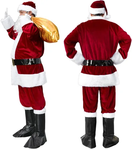 Vista 4 de Traje de Papá Noel de Navidad, disfraz de Papá Noel para hombres adultos, ropa clásica de franela de Navidad, traje de disfraces de Papá Noel