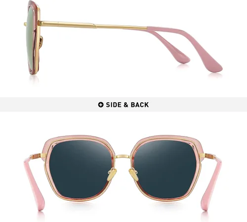 Vista 4 de Gafas de sol polarizadas vintage con marco de escudo para mujer con caja de regalo O6371