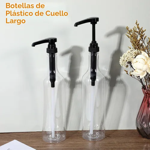 Vista 4 de Botellas de jarabe de 25 onzas con bomba, botellas de cuello largo, dispensador de bomba de jarabe de plástico para cafeterías, accesorios