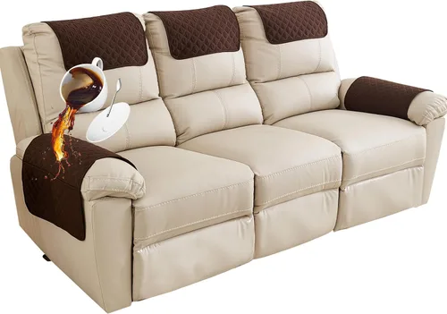 Vista 10 de Funda para Reposabrazos de Sofá, Funda para Reposacabezas de Silla Reclinable, Funda de Sillón con Bolsillos, Protector de Muebles Acolchado Beige