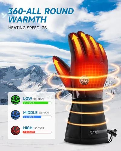 Vista 2 de Guantes calentados Neveland para hombres y mujeres 4800mAh recargables 8H guantes de esquí eléctricos calentados impermeables con pantalla táctil