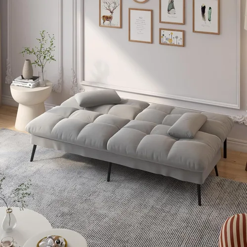 Vista 3 de COMHOMA Sofá cama convertible, sofá de tela de 68 pulgadas con respaldo ajustable, sofá biplaza reclinable, sofá cama, muebles de sala de estar