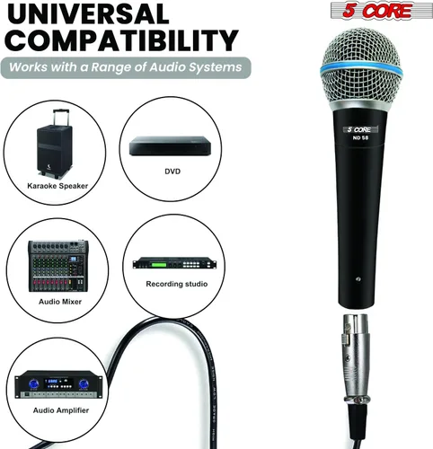 Vista 4 de 5 CORE Micrófono cardioide dinámico para canto de karaoke Micrófono profesional con cable XLR para escenario y estudio con imán de neodimio - ND 58