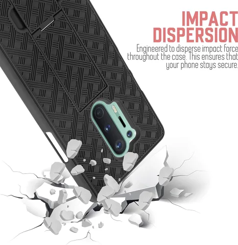 Vista 6 de Funda con clip para cinturón de OnePlus 8 PRO con protección de vidrio templado para cinturón [Kickstand] 2 en 1 funda rígida delgada con funda